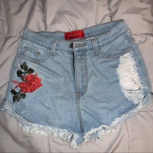 Akira Chicago Red Label Denim Jean Shorts w/ Rose